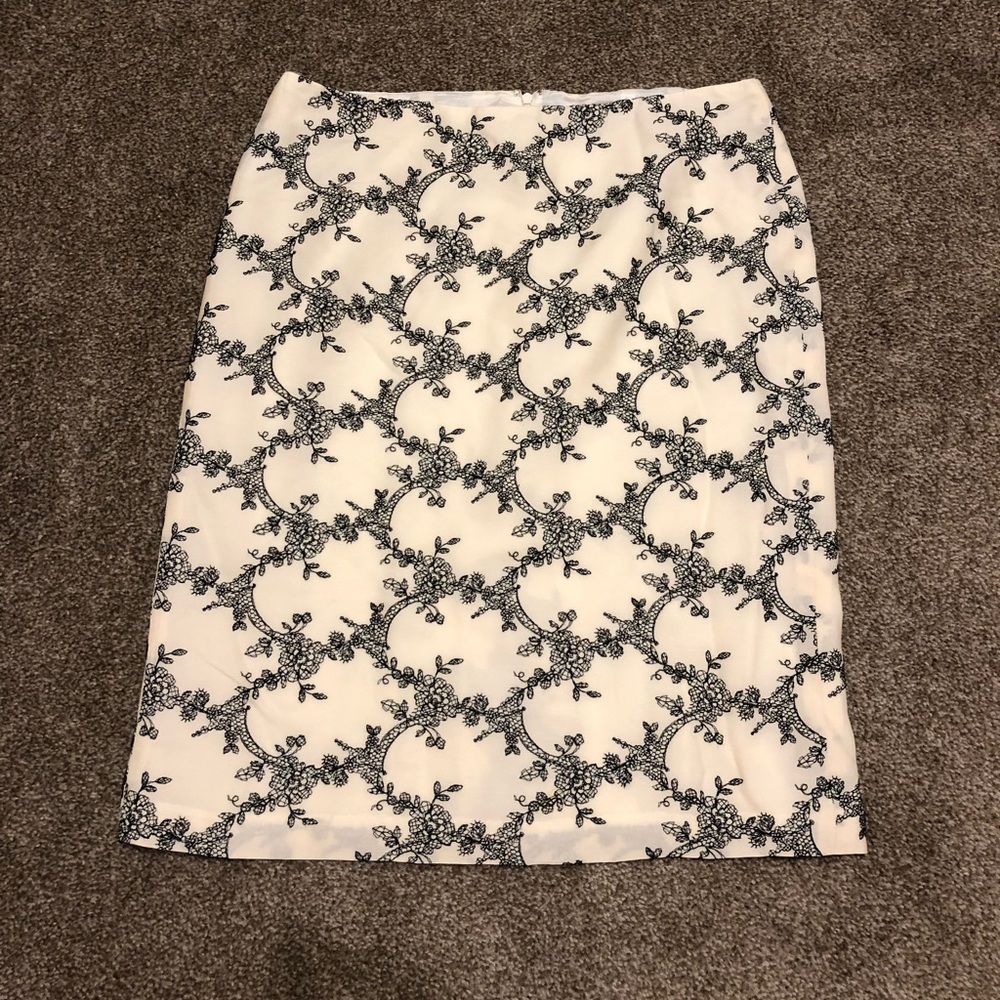 Ann Taylor - Cream skirt, black lace embroidery.